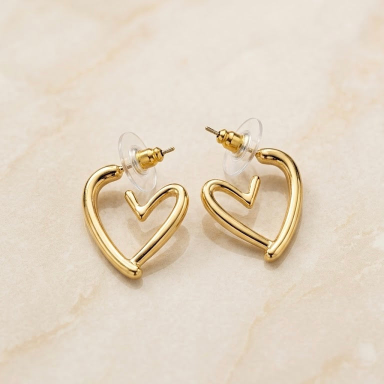 Golden Heart Outline Earrings