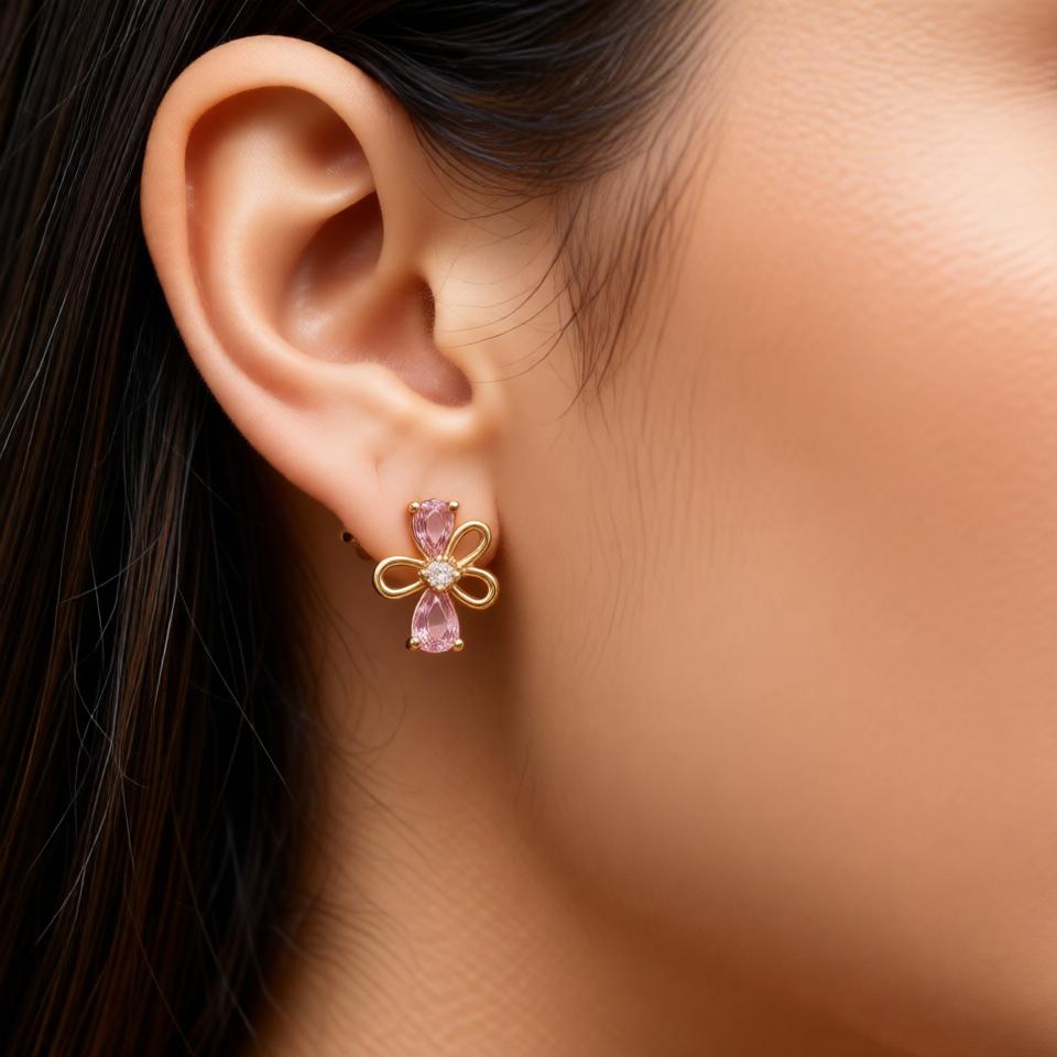 Small Flower Earrings – Gold view 5