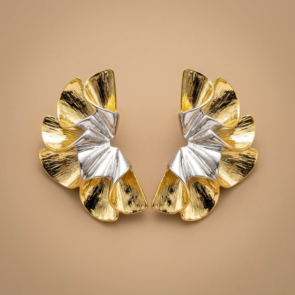 Flower Earrings – Gold & Silver Mix view 1