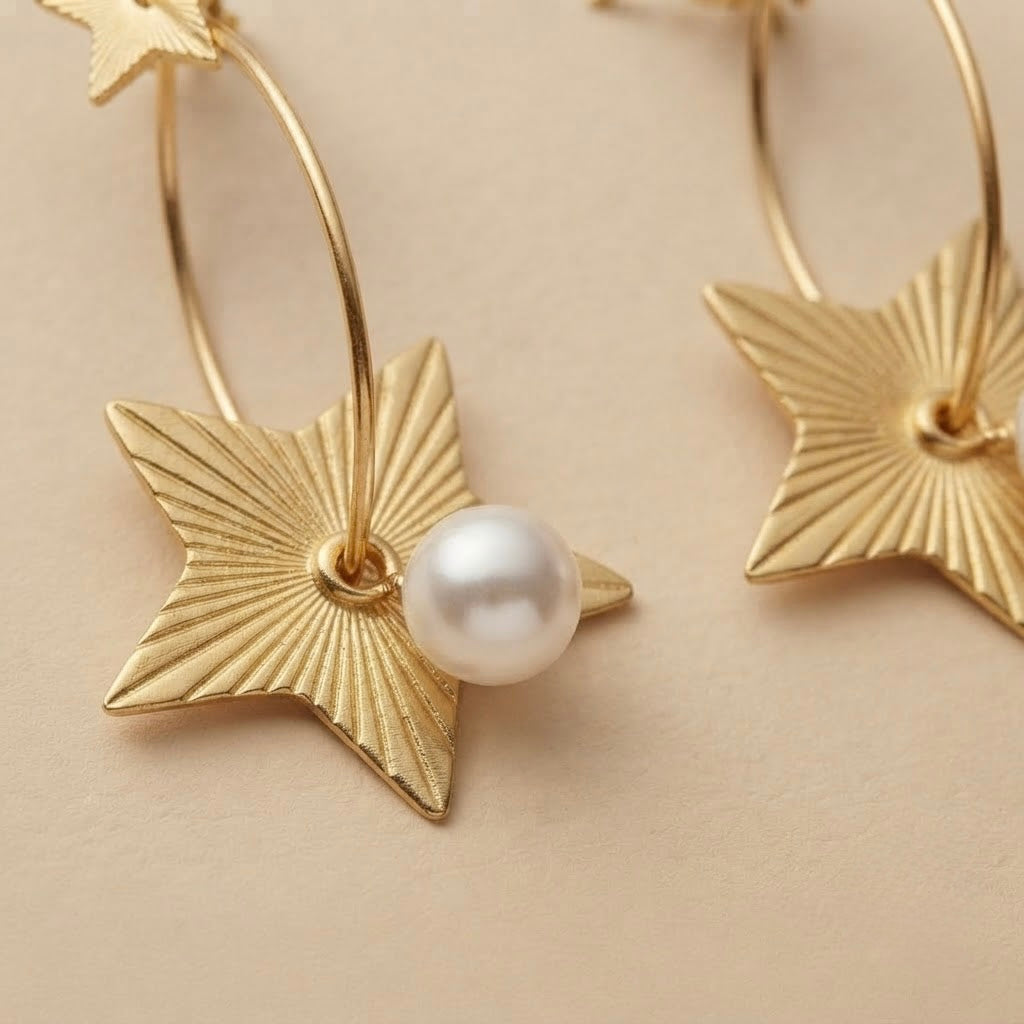 Fancy Star Earrings – Gold view 2