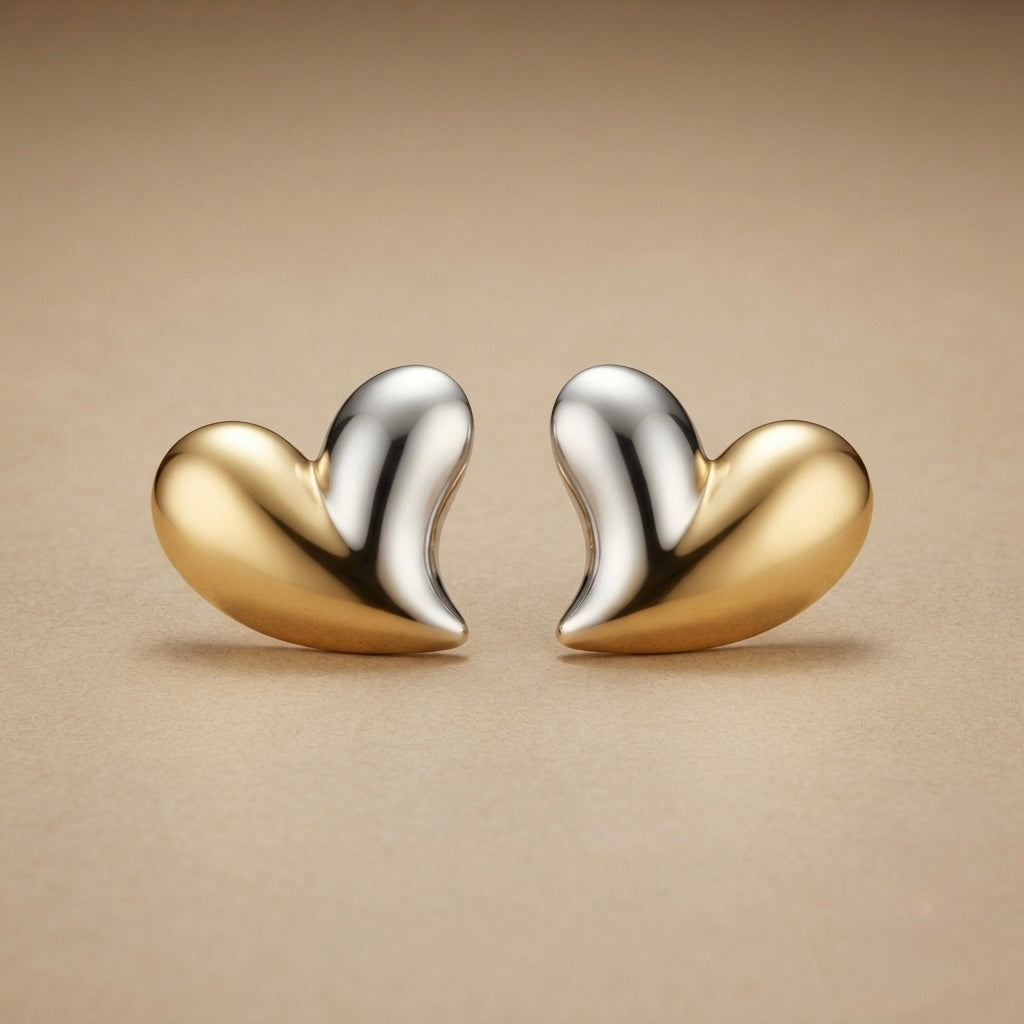 Graceful Sparkle Heart Earrings – Gold & Silver Mix view 3