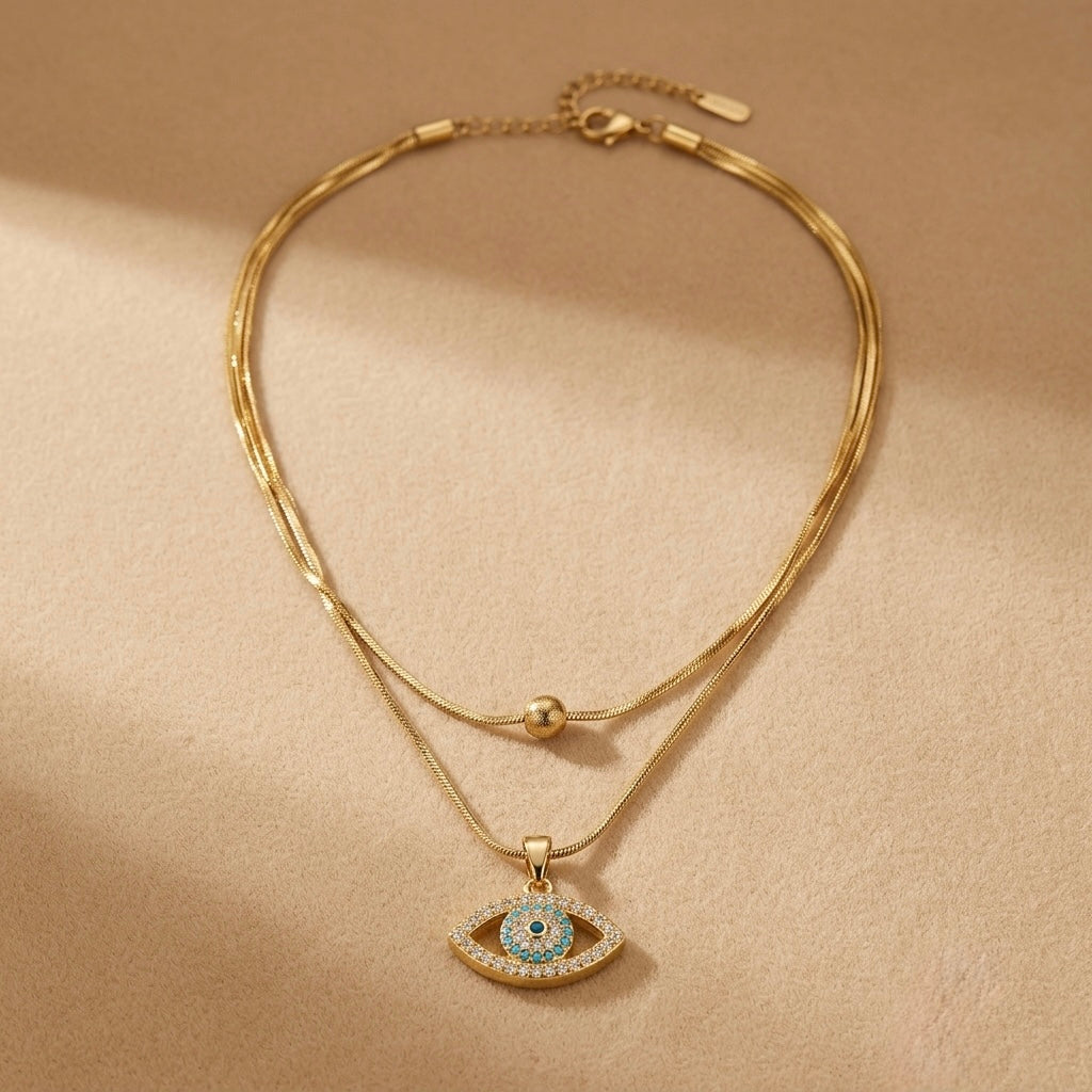Evil Eye Chain Pendant – Statement – Gold view 6