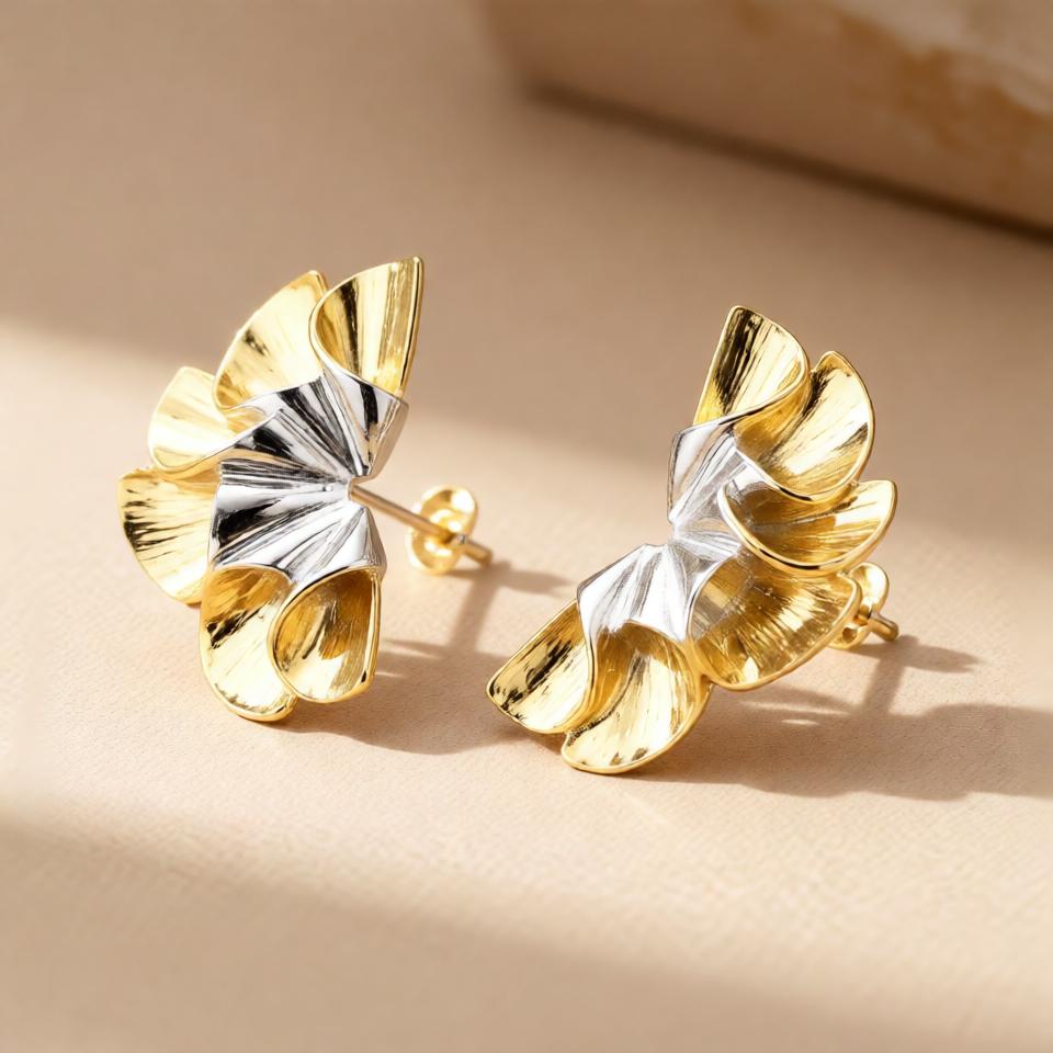 Flower Earrings – Gold & Silver Mix view 6