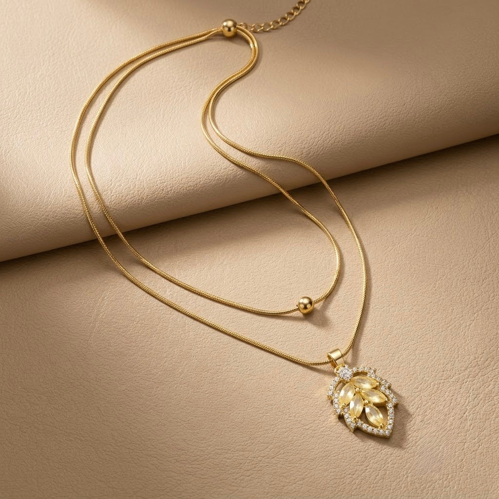 Leafy Two Layer Chain Pendant — detail