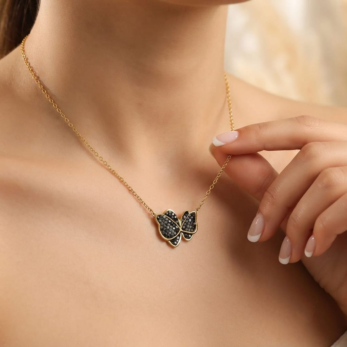 Black Butterfly Chain Pendant – Gold view 2