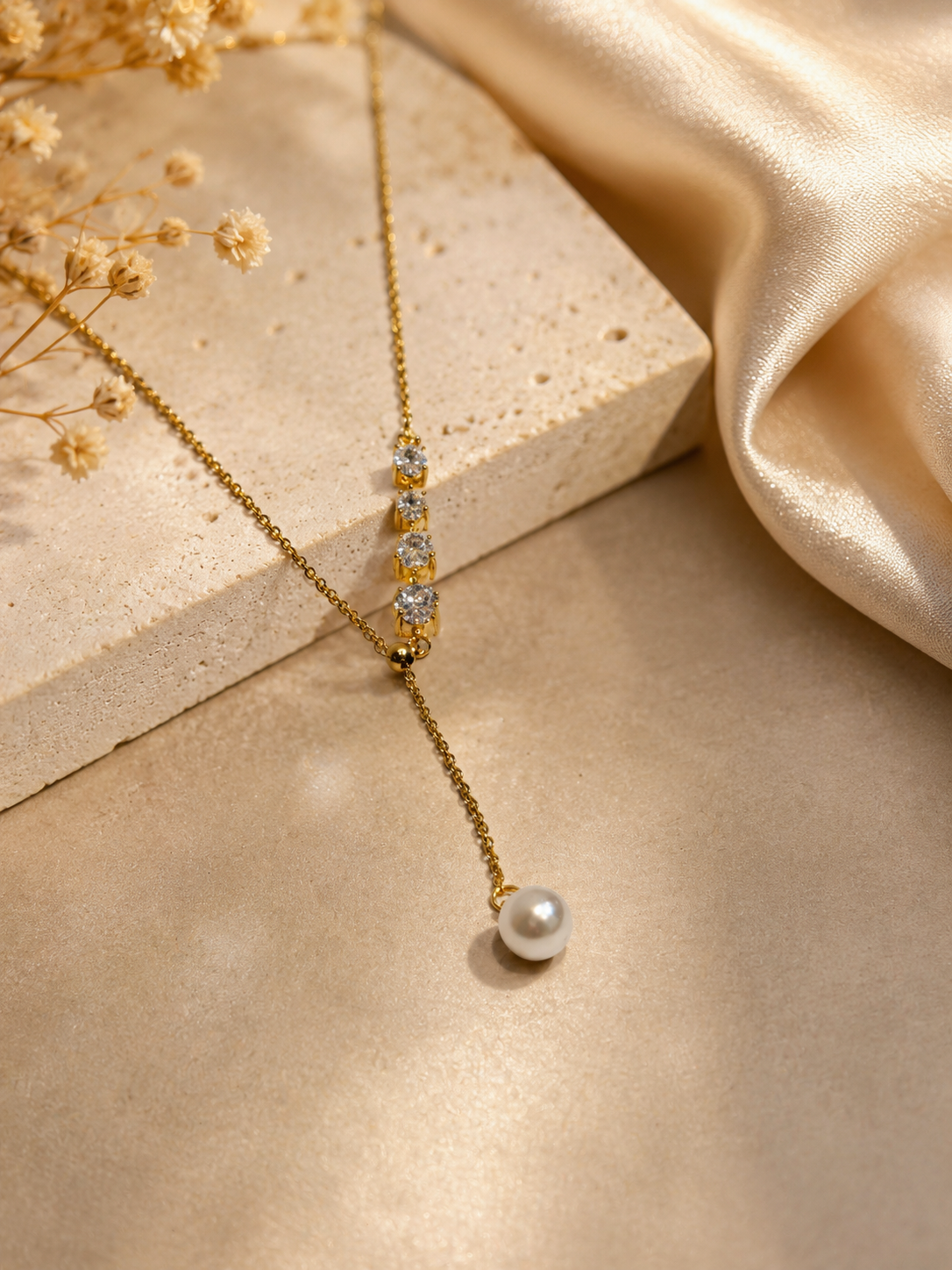 Pearl Drop Chain Pendant – Gold view 5