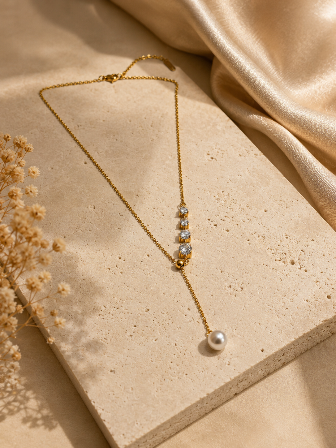 Pearl Drop Chain Pendant – Gold view 4