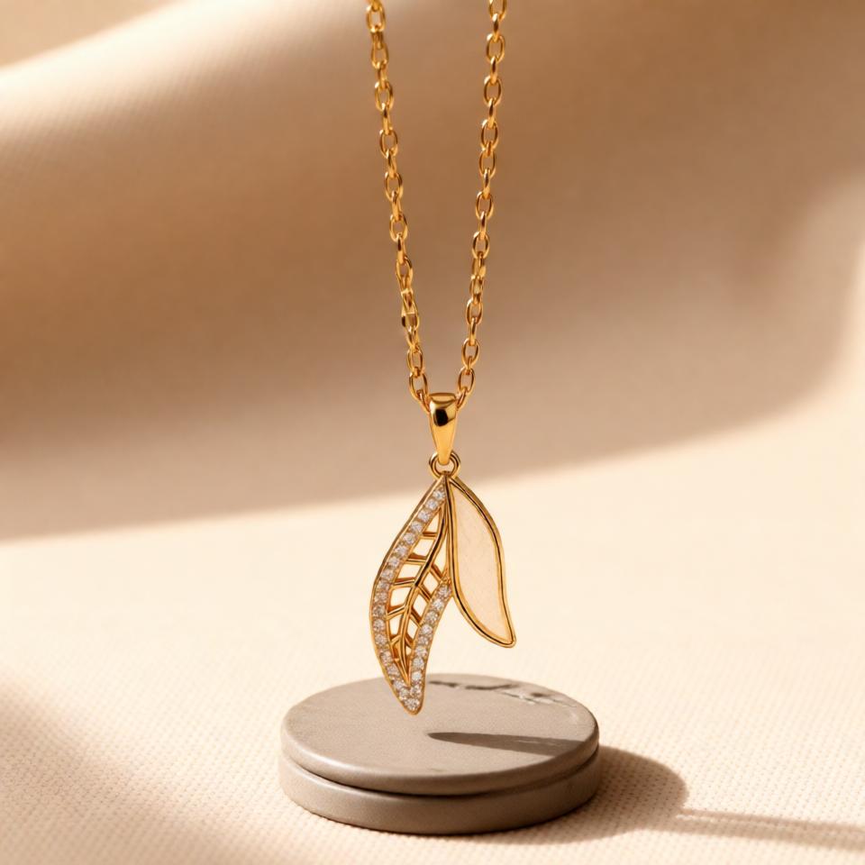 Leafy Chain Pendant – Gold + White view 27