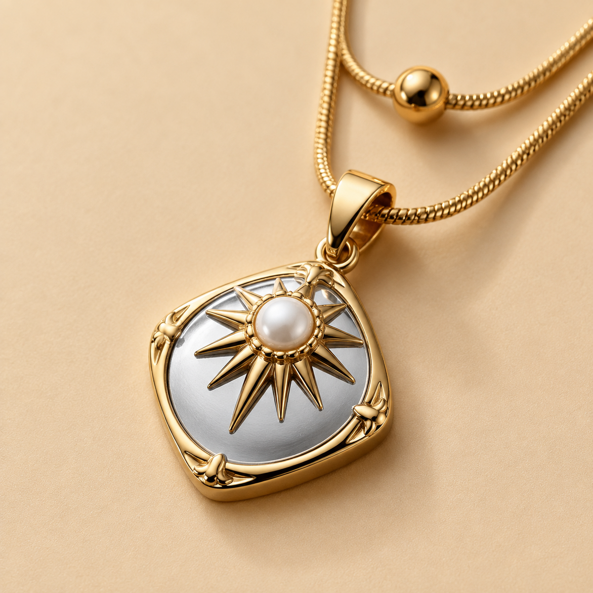 Classic Two Layer Chain Pendant – Gold view 3