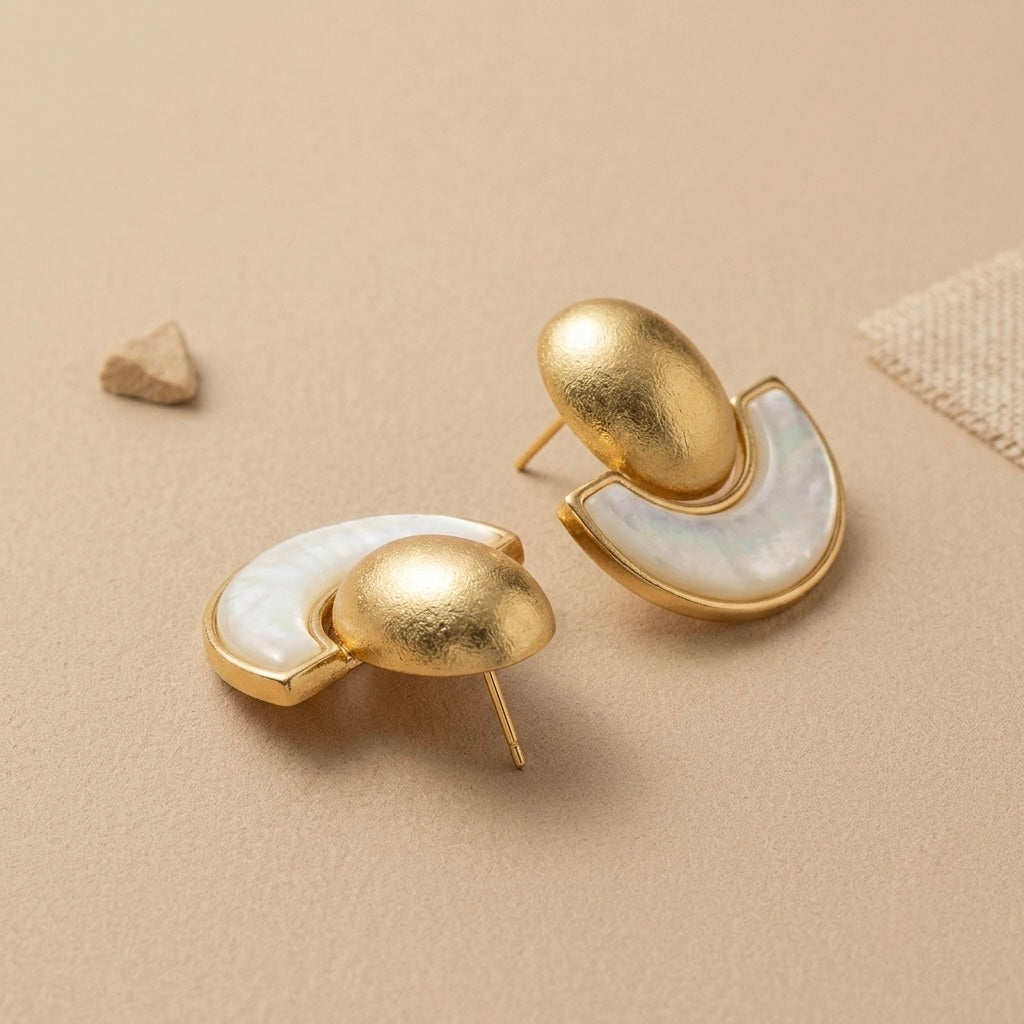 Pearl Disc Earrings – Gold view 5