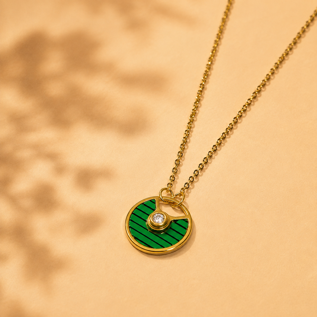 Diamond Chain Pendant – Gold + Green view 4