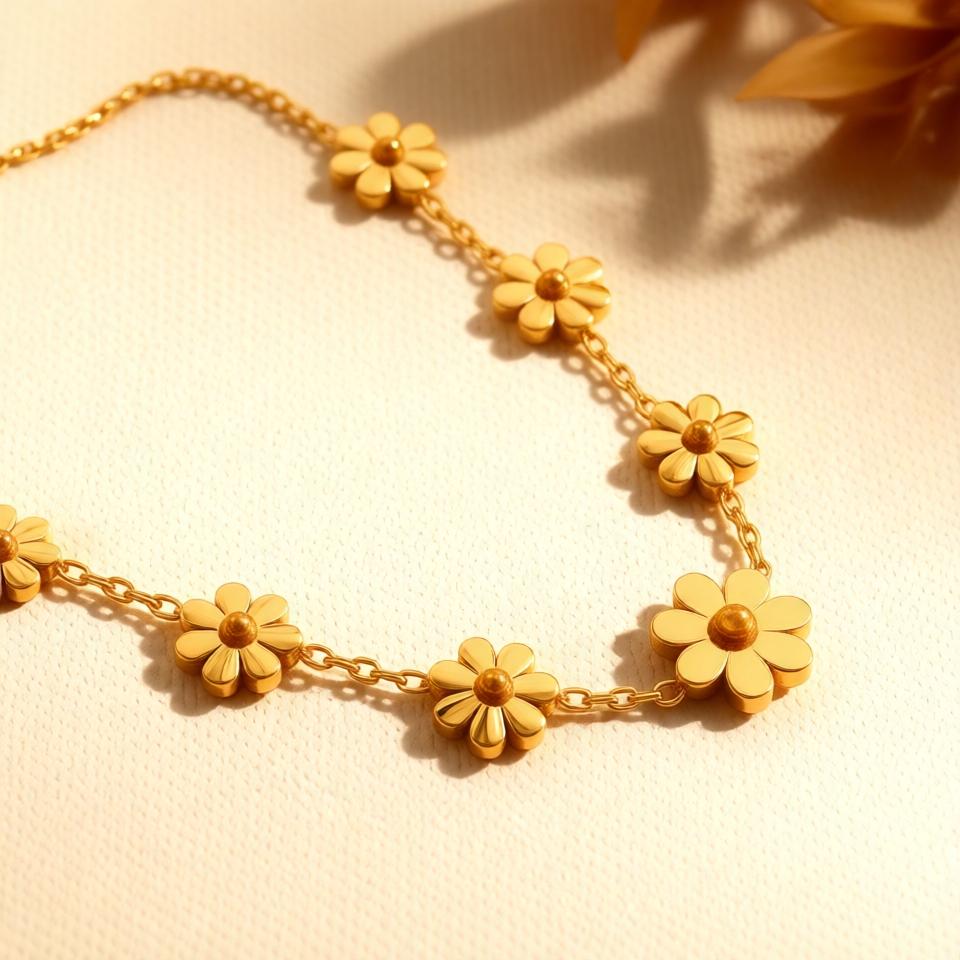 Flower Chain Pendant – Statement – Gold view 3