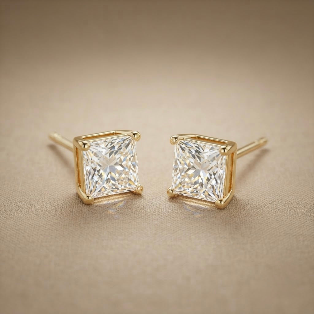 Square Diamond Earrings – Gold view 5