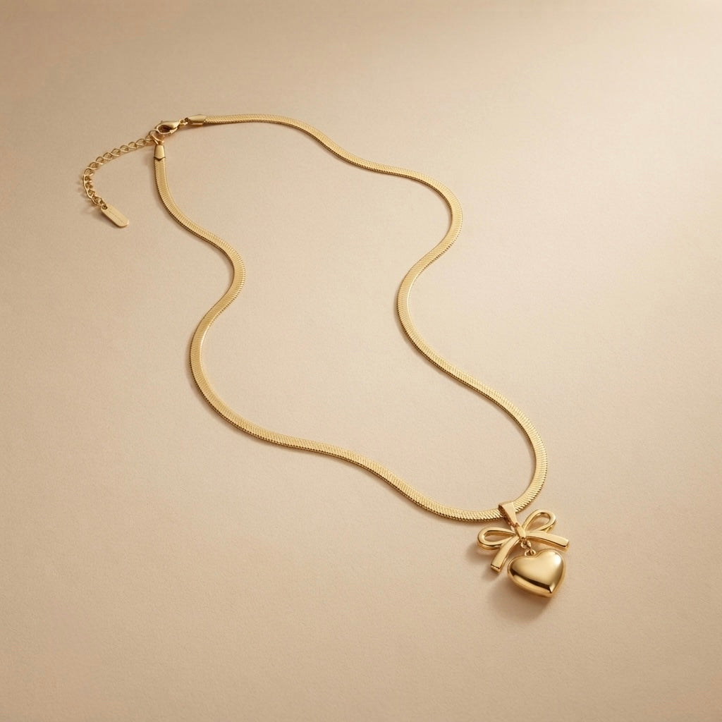 Bow & Heart Chain Pendant – Gold view 5