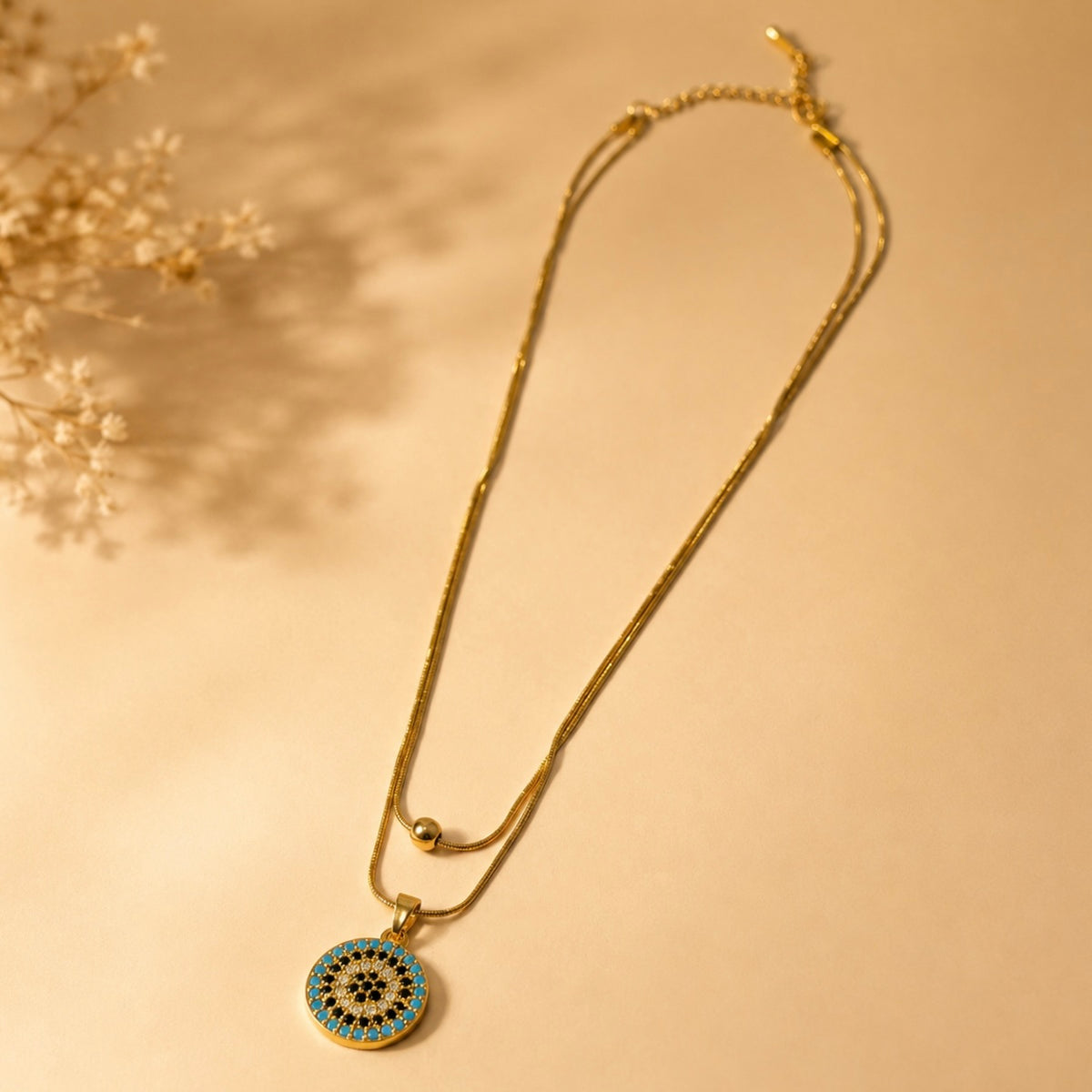 Diamond Two Layer Chain Pendant – Gold view 4