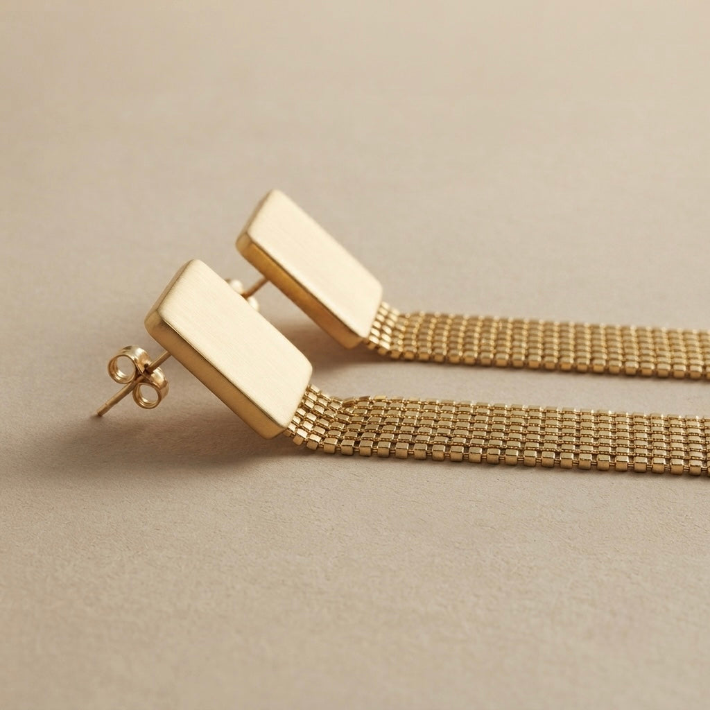 Square Chain Earrings – Gold view 3