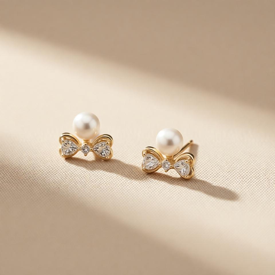 Mini Heart Pearl Earrings – Gold view 7