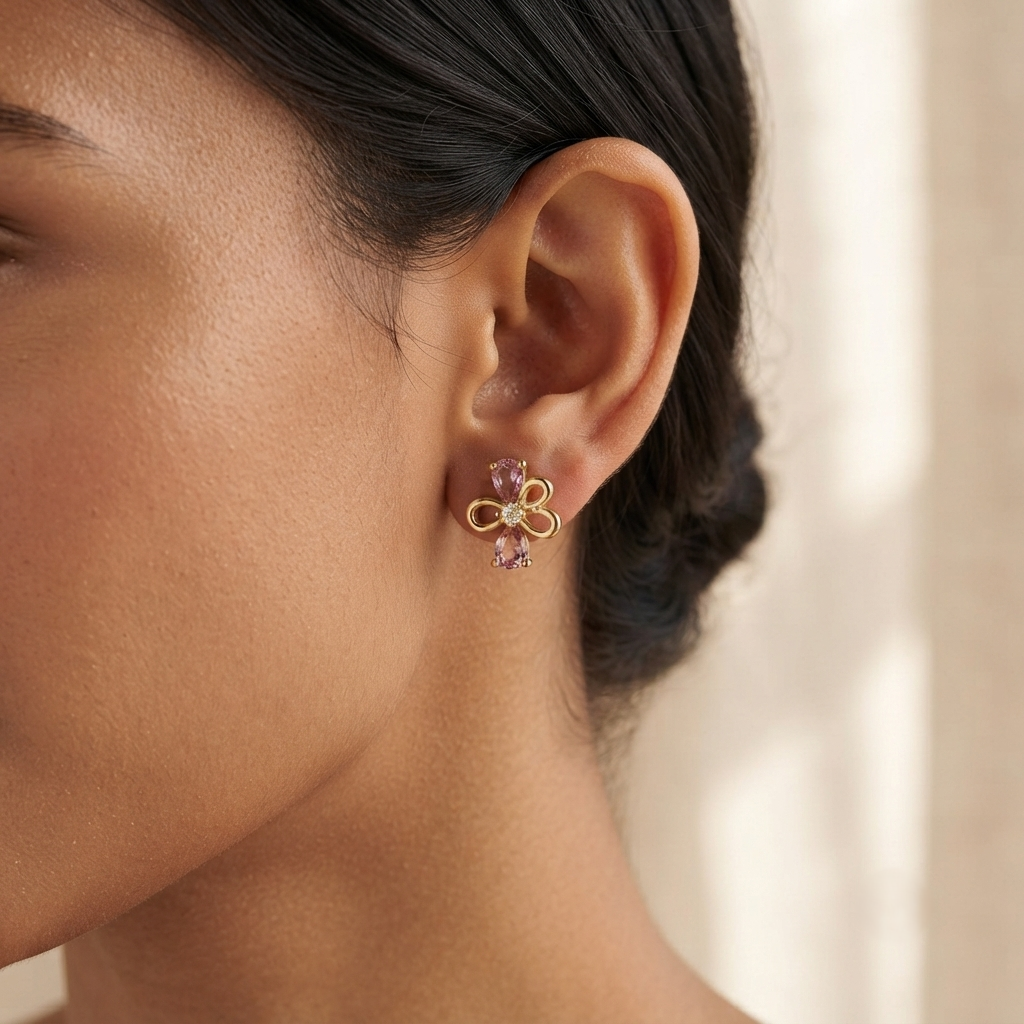 Small Flower Earrings – Gold view 2