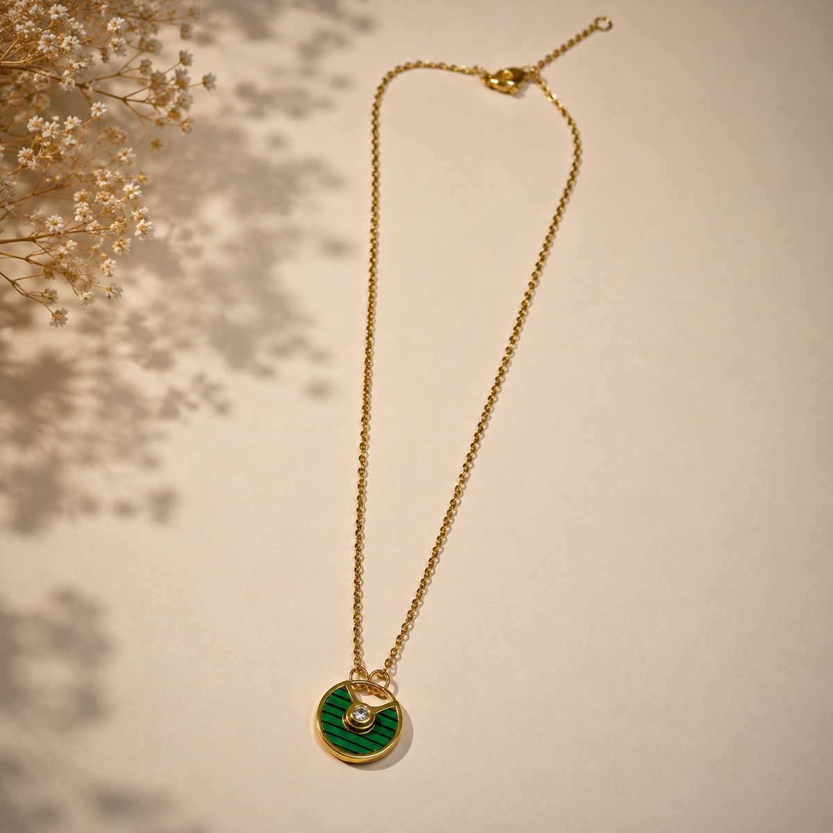 Diamond Chain Pendant – Gold + Green view 6