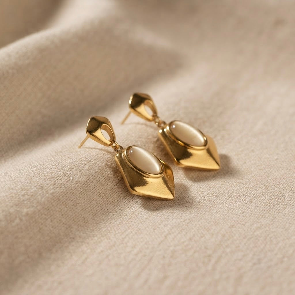 Gemstone Stylish Earrings – Gold view 4