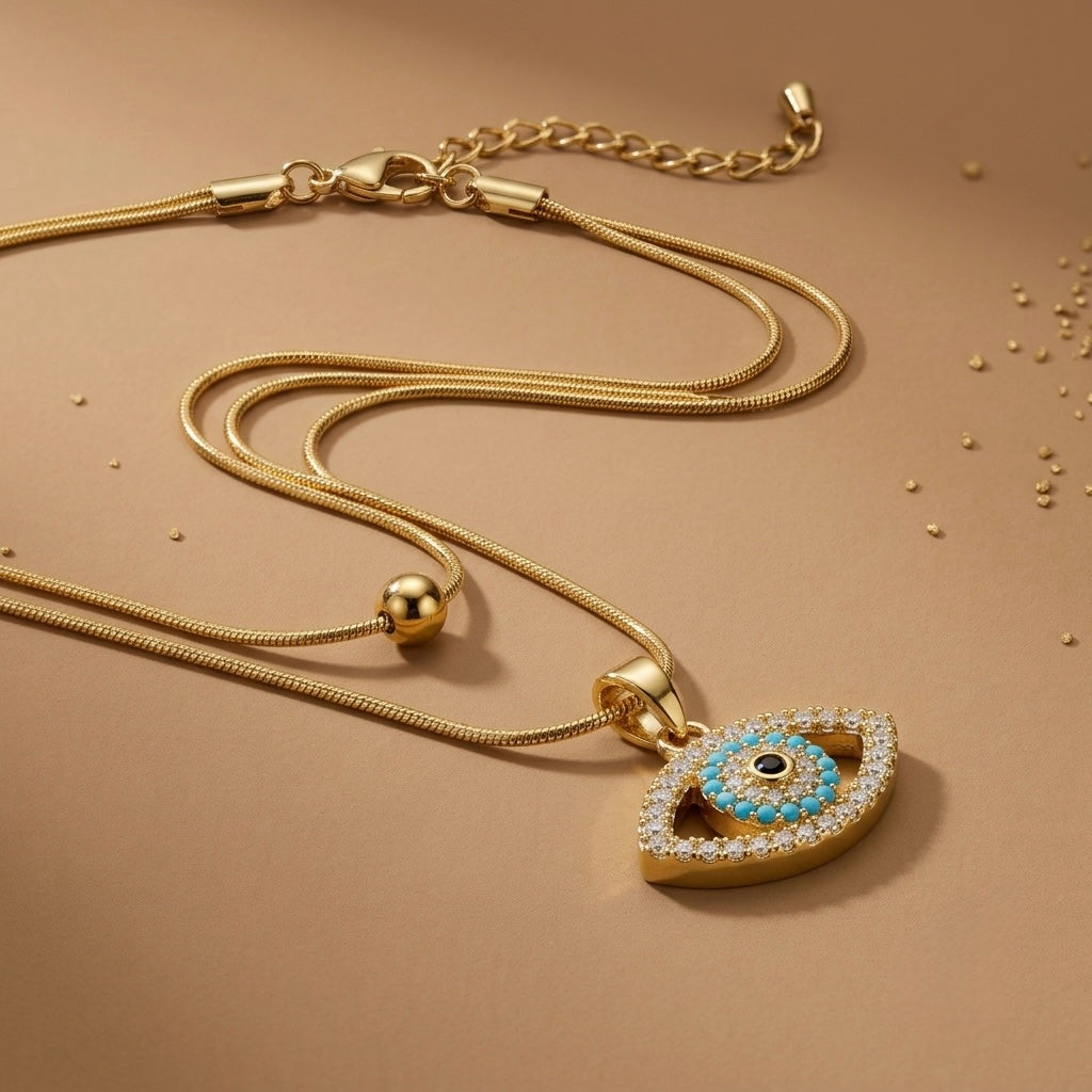 Evil Eye Chain Pendant – Statement – Gold view 3