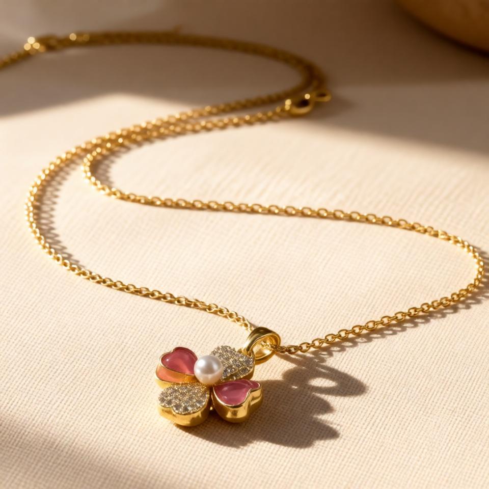 Flower Chain Pendant – Petite – Gold view 6