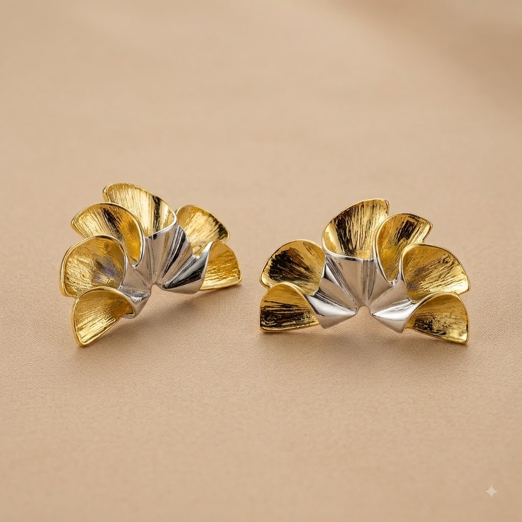 Flower Earrings – Gold & Silver Mix view 4