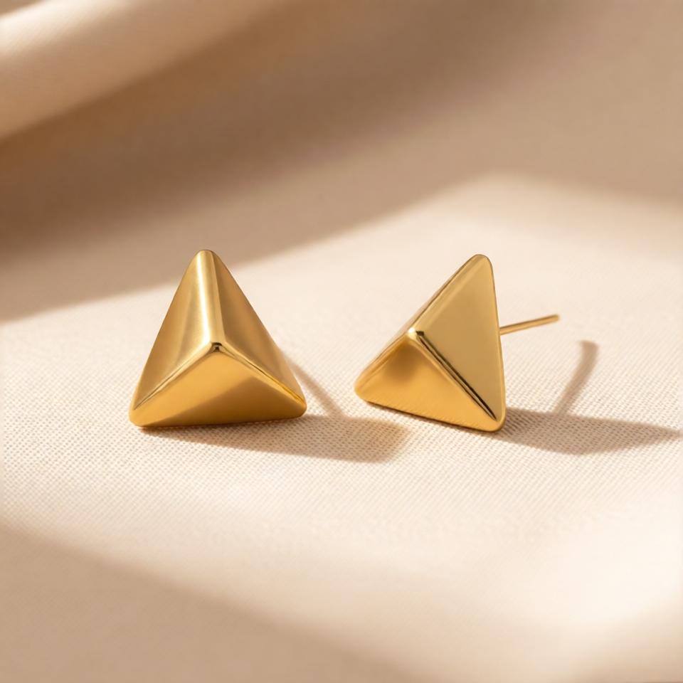 Triangular Stud Earrings – Gold view 7