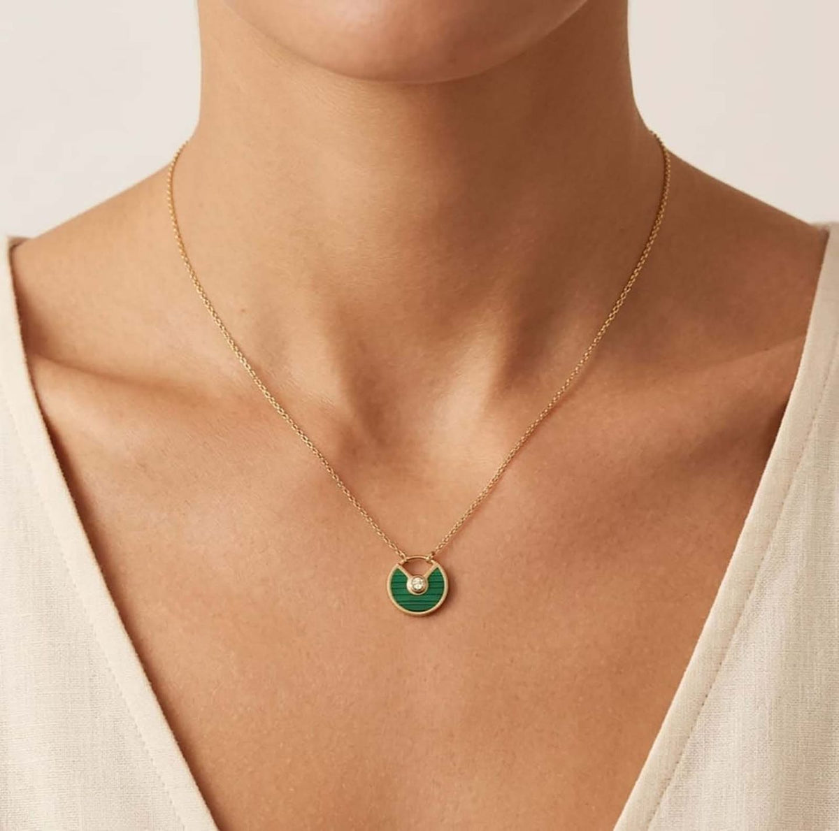 Diamond Chain Pendant – Gold + Green view 2