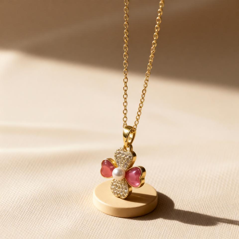 Flower Chain Pendant – Petite – Gold view 5