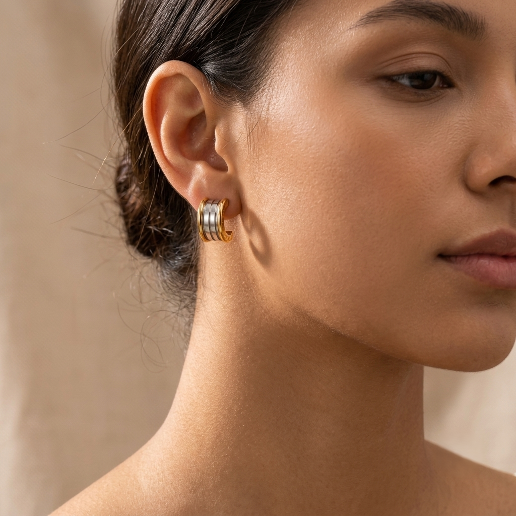 Fancy Stud Earrings – Gold & Silver view 6