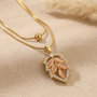 Leafy Two Layer Chain Pendant – Gold + White view 3