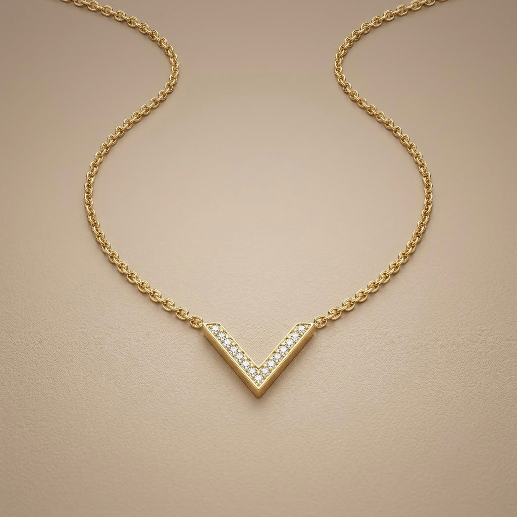 V Classic Chain Pendant – Gold + White view 2
