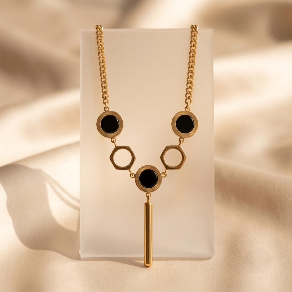 Green Geometric Chain Pendant – Gold view 6