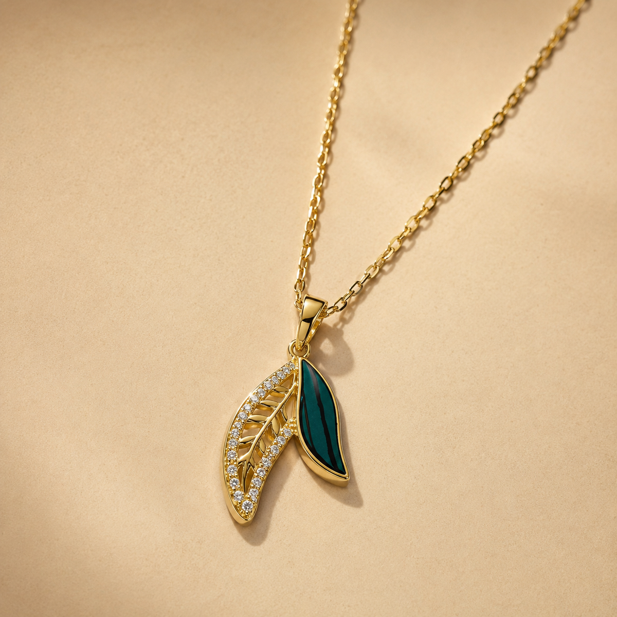 Leafy Chain Pendant – Gold + Green view 20