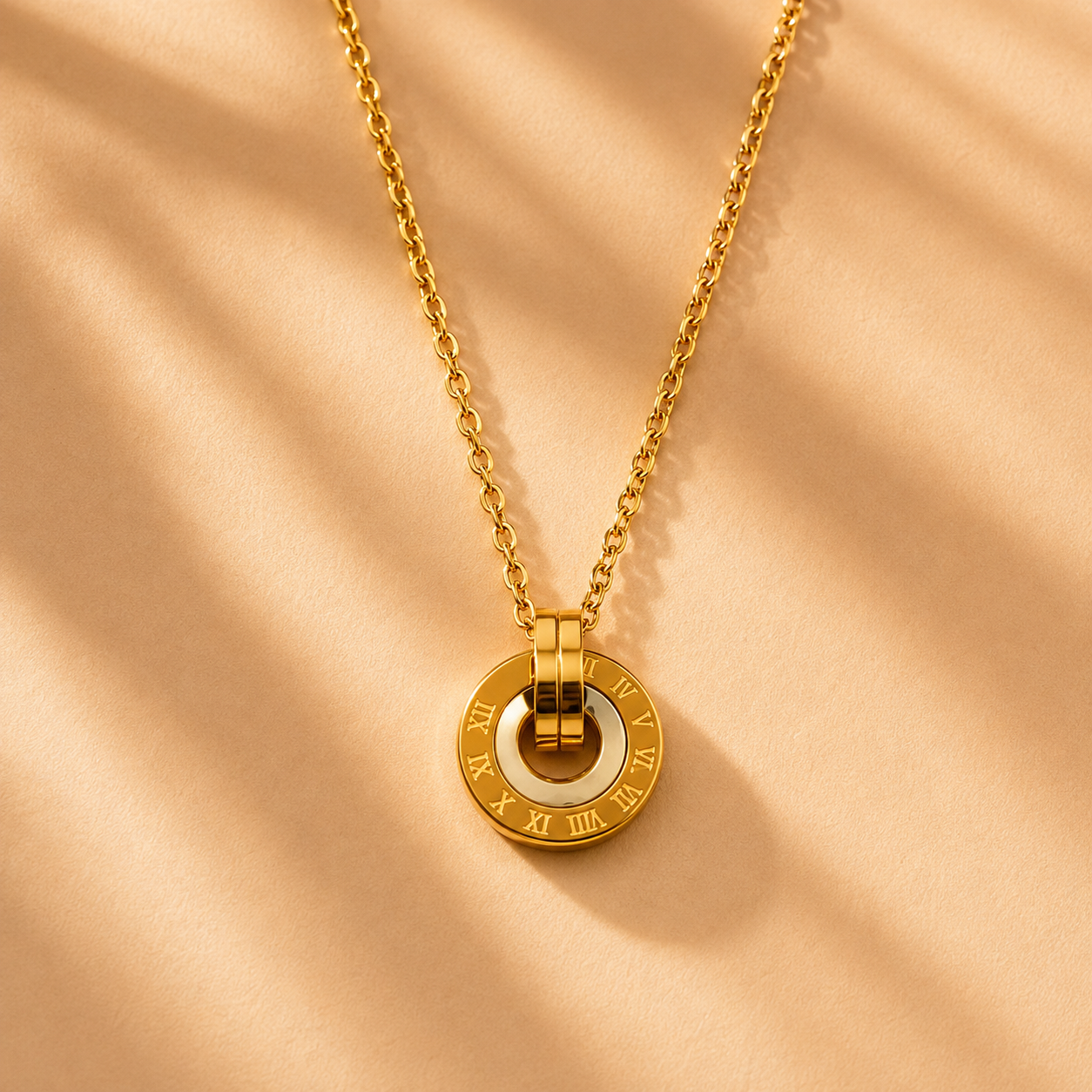Roman No Fancy Chain Pendant – Gold + White view 3