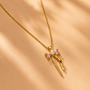 Bow Fancy Chain Pendant – Gold + Pink view 3