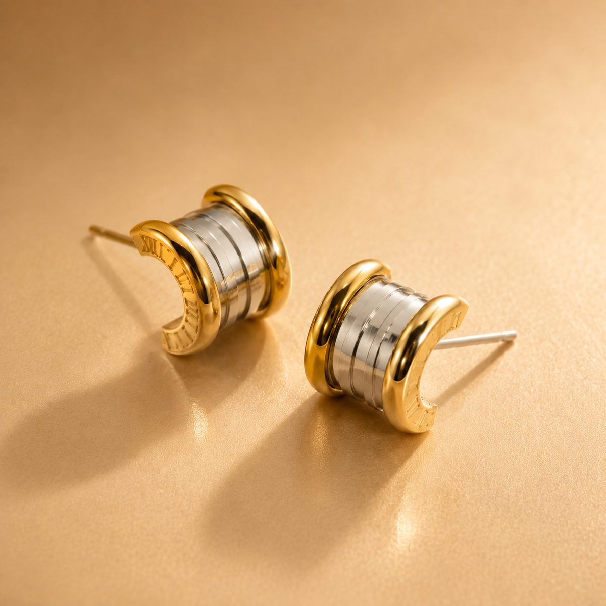 Fancy Stud Earrings – Gold & Silver view 1