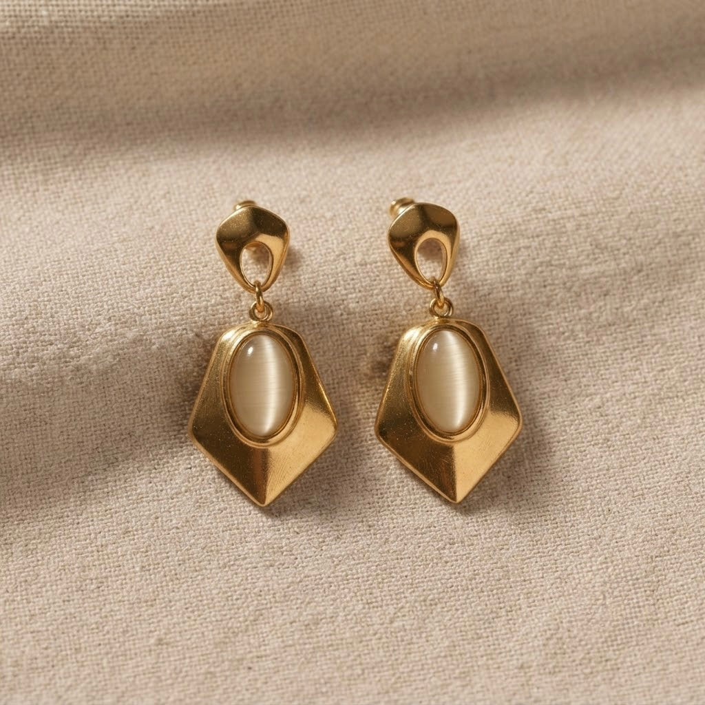 Gemstone Stylish Earrings – Gold view 3