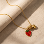 Strawberry & Heart Chain Pendant – Gold view 3