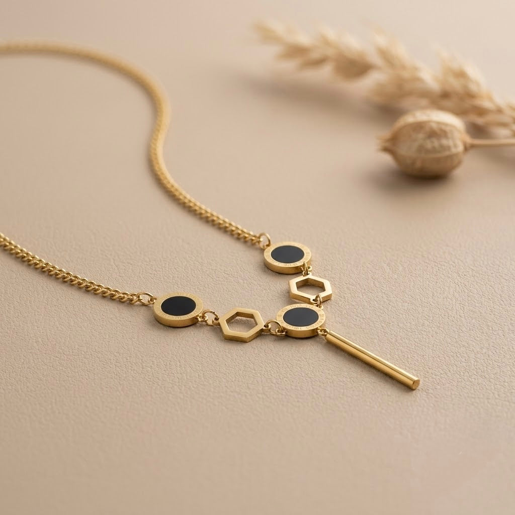 Green Geometric Chain Pendant – Gold view 5