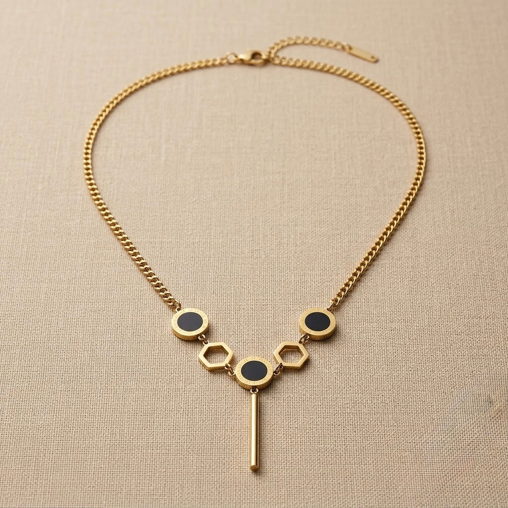Green Geometric Chain Pendant – Gold view 3