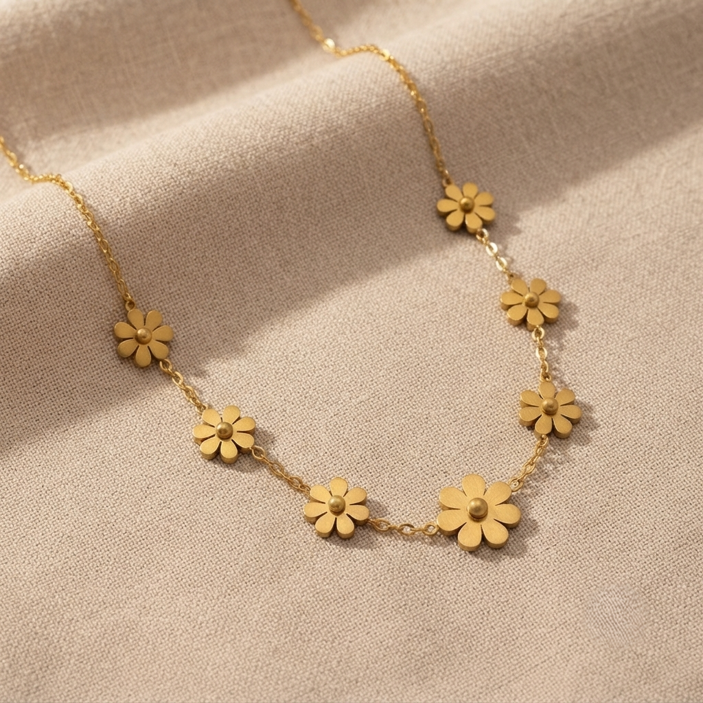 Flower Chain Pendant – Statement – Gold view 2