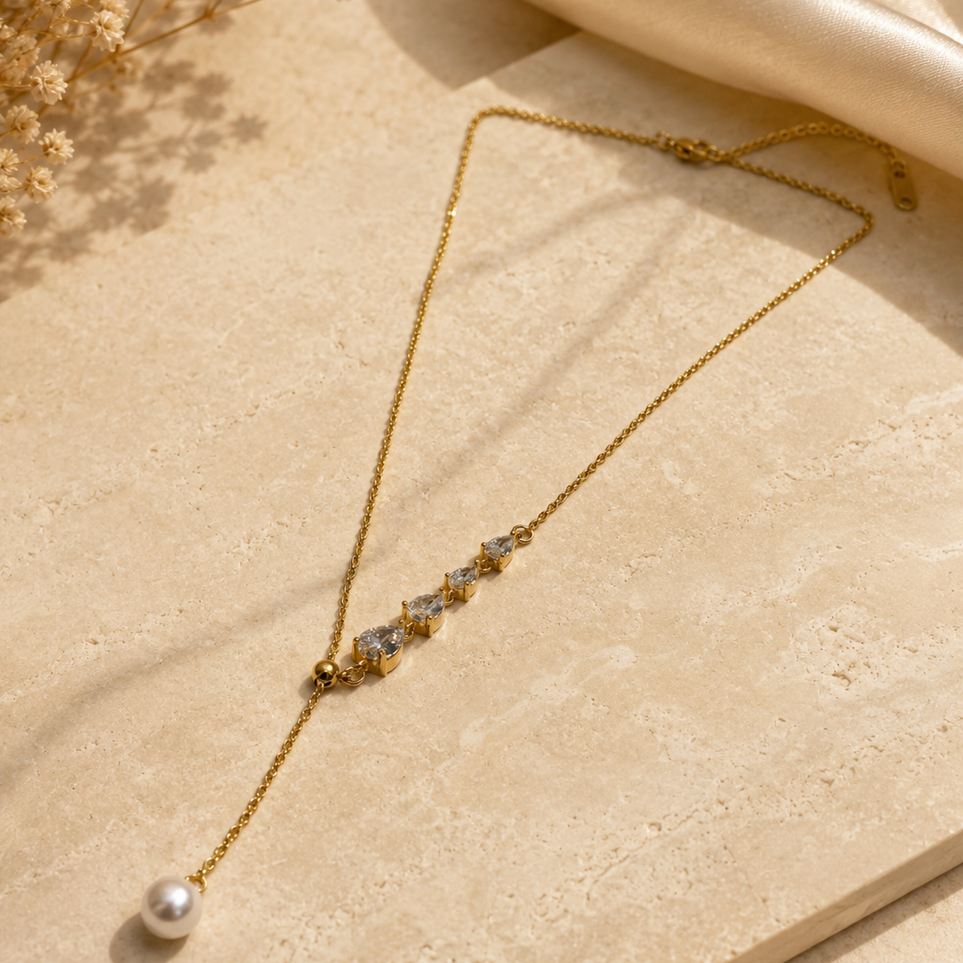 Pearl Drop Chain Pendant – Gold view 2