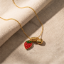 Strawberry & Heart Chain Pendant – Gold view 2