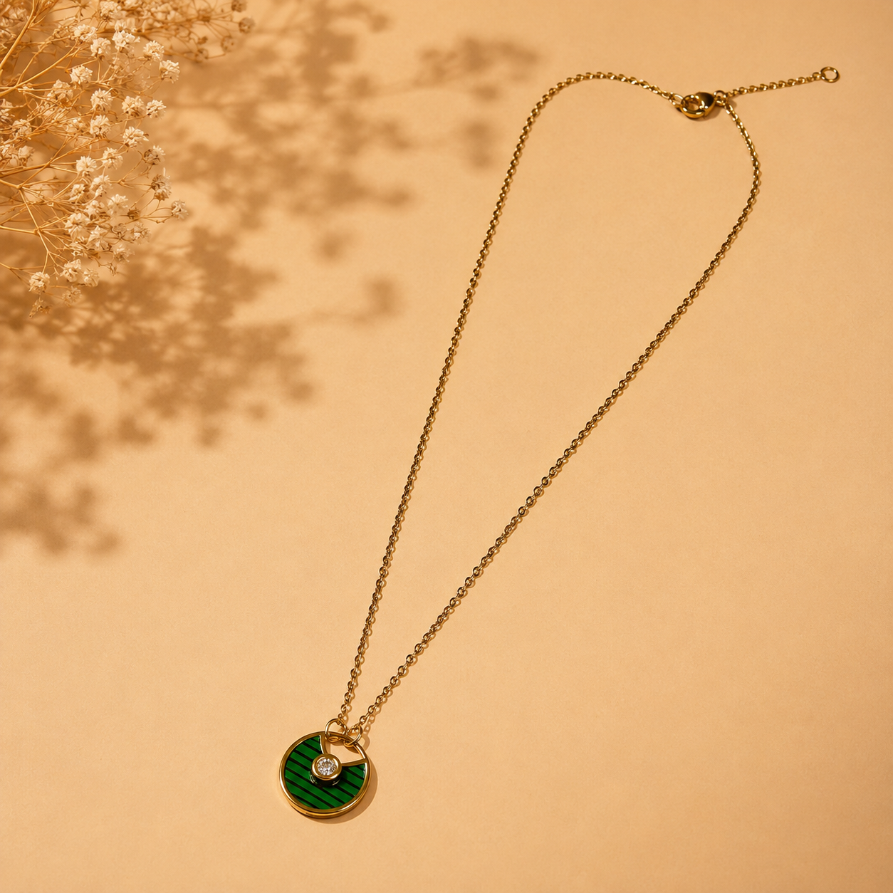 Diamond Chain Pendant – Gold + Green view 3