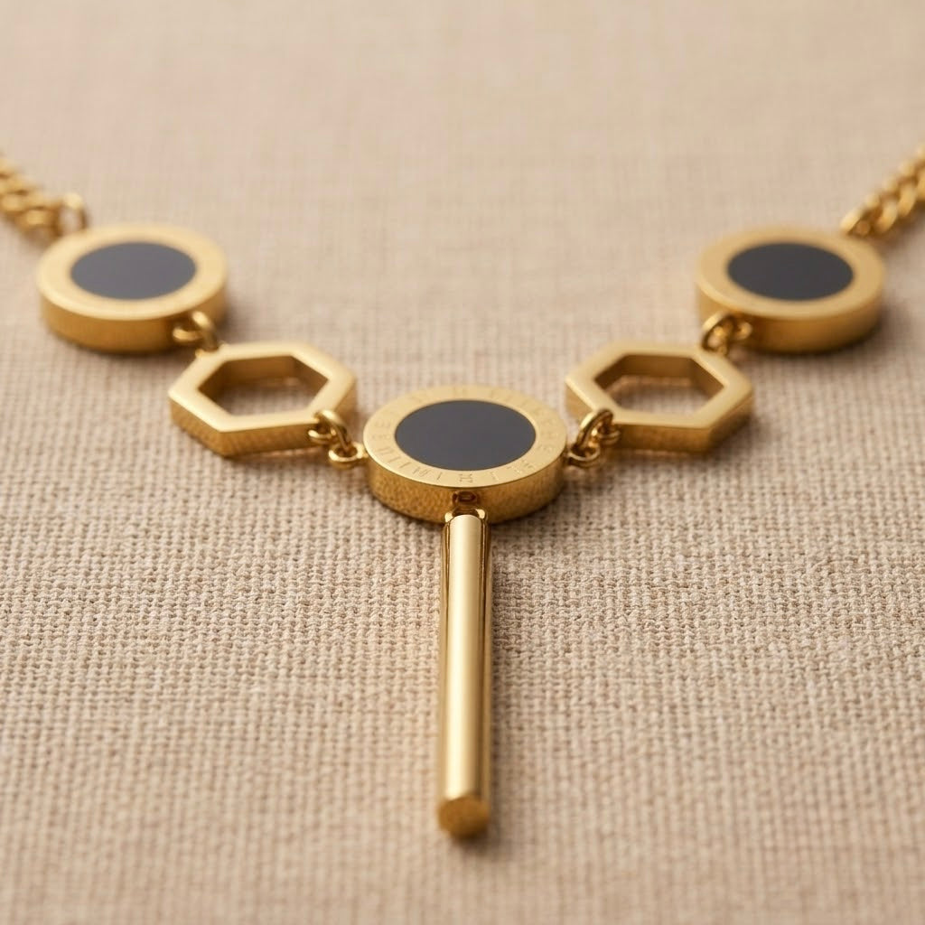 Green Geometric Chain Pendant – Gold view 2