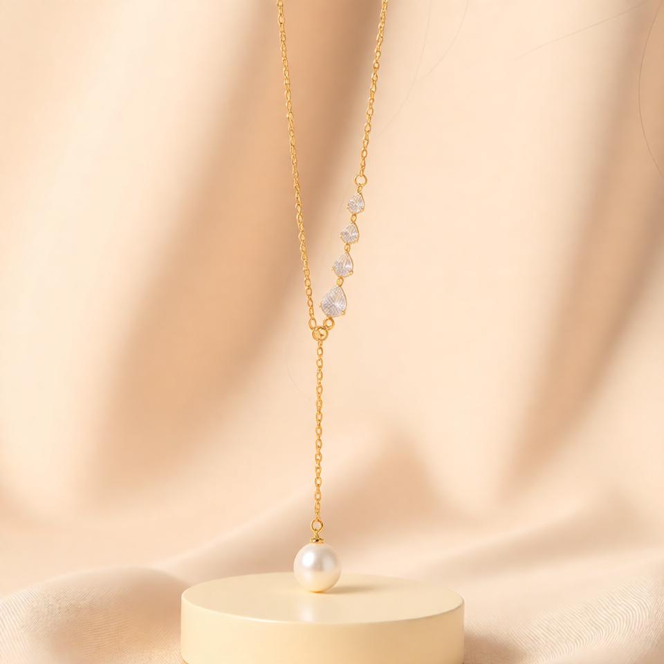 Pearl Drop Chain Pendant – Gold view 6