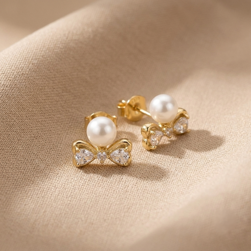 Mini Heart Pearl Earrings – Gold view 5