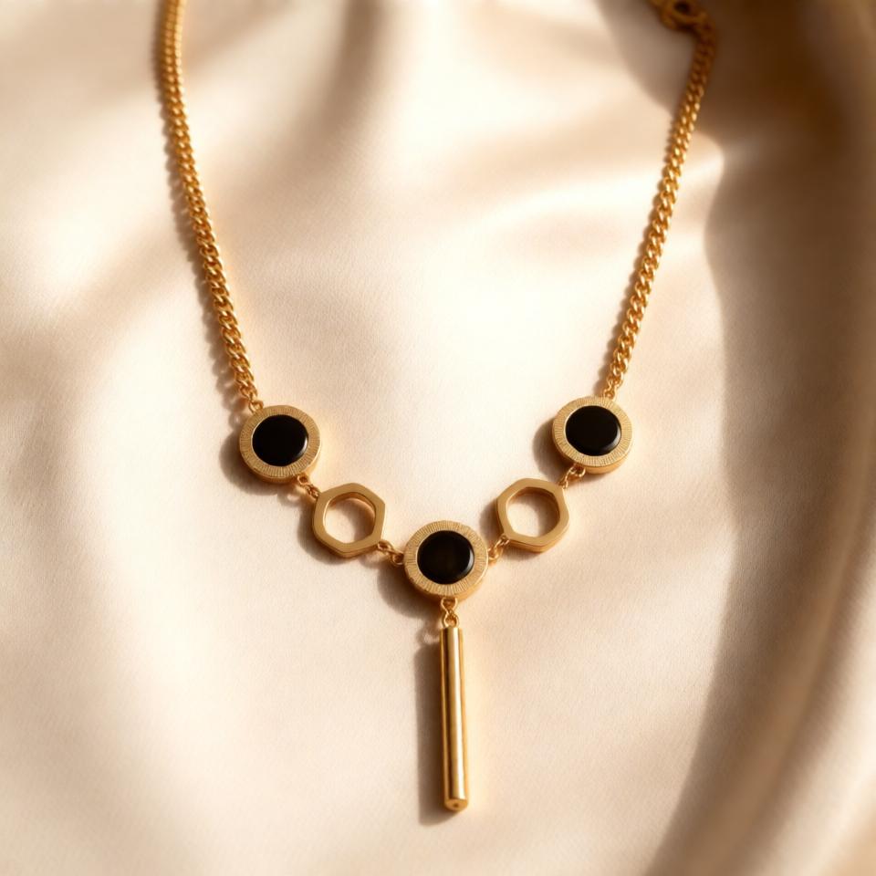 Green Geometric Chain Pendant – Gold view 8
